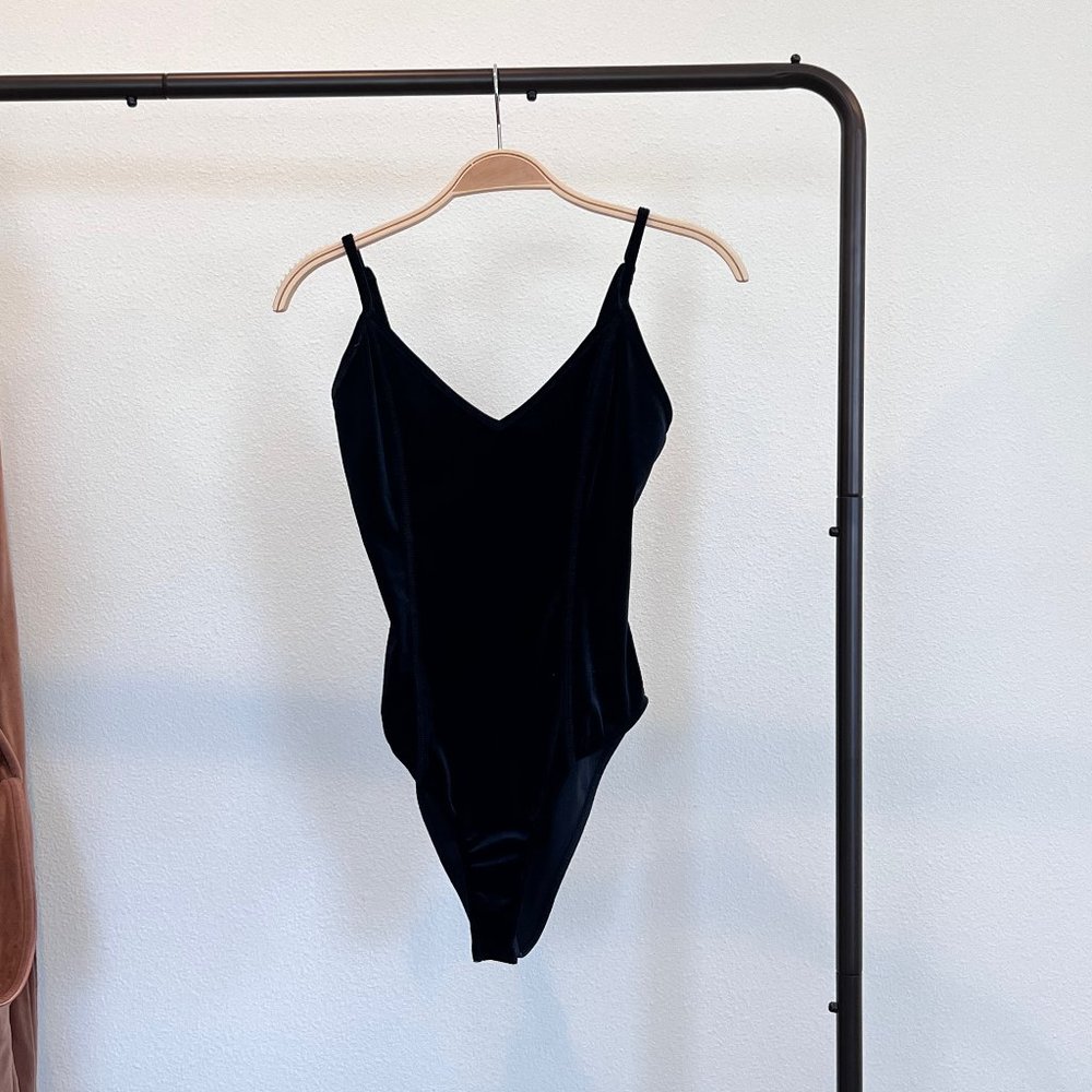 Forever 21 Velvet Bodysuit Navy Blue -- Size S
